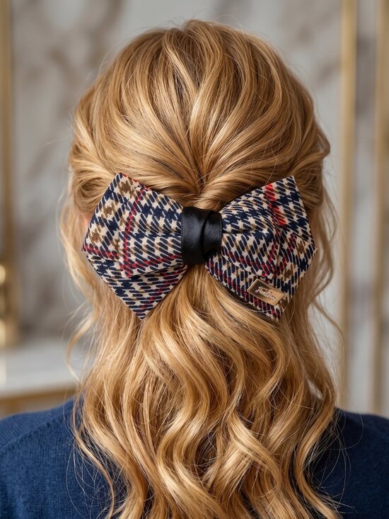 Fashion Nova Accessories - Houndstooth Tweed Barrette Bow Hair Clip BRAND NEW